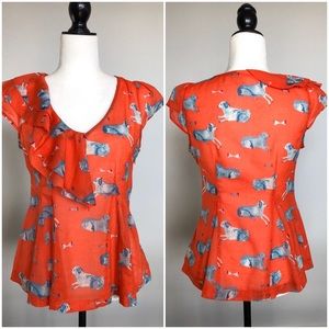 Anthropologie Meadow Rue Animal Kingdom Dog Blouse